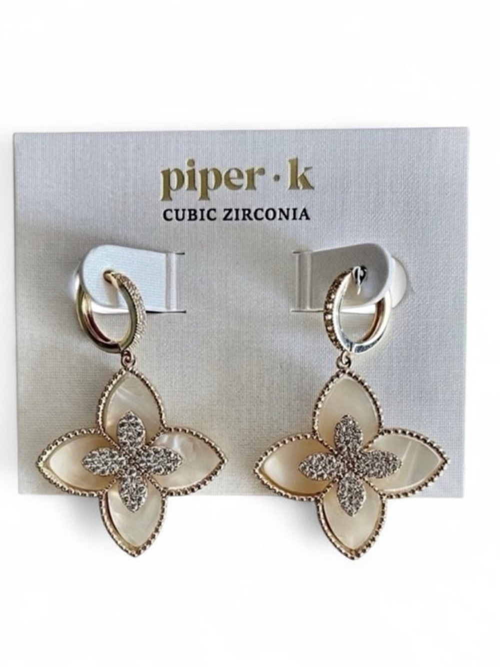 NWT Piper Gold and Mother of Pearl Fleur de lis Earrings
